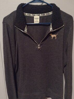Victoria's secret PINK Quarter Zip Sweatshirt Grey with Sherpa lining size M
